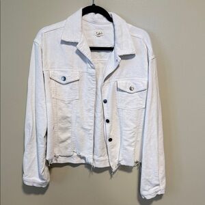 POL White Denim Corduroy Jacket Size Large Distressed hem